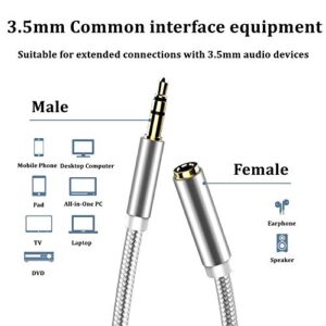 3.5mm Male to Female Audio Cable Stereo,Headphone Extension Cord Adapter Compatible for iPhone,iPad, iPod,Smart Phones Tablets,MP3,PS4 and More (2-Pack) …