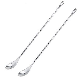difenlun 12 inches mixing spoon stainless steel, 2 pack spiral pattern bar spoon for cocktail shaker tall cups(silver)