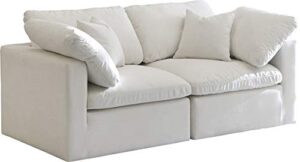 meridian furniture plush collection contemporary down filled comfort overstuffed velvet upholstered modular sofa, seating for 1, cream