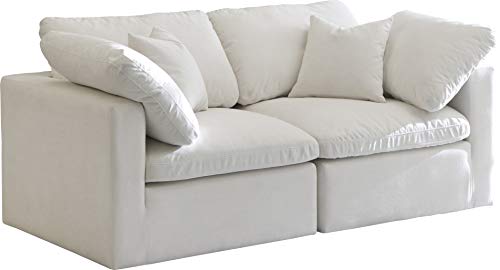 Meridian Furniture Plush Collection Contemporary Down Filled Comfort Overstuffed Velvet Upholstered Modular Sofa, Seating for 1, Cream