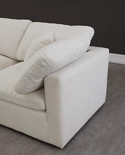 Meridian Furniture Plush Collection Contemporary Down Filled Comfort Overstuffed Velvet Upholstered Modular Sofa, Seating for 1, Cream