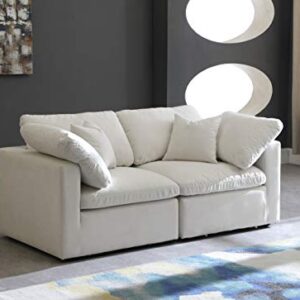 Meridian Furniture Plush Collection Contemporary Down Filled Comfort Overstuffed Velvet Upholstered Modular Sofa, Seating for 1, Cream