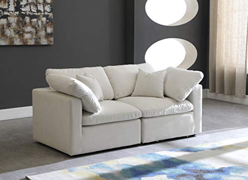 Meridian Furniture Plush Collection Contemporary Down Filled Comfort Overstuffed Velvet Upholstered Modular Sofa, Seating for 1, Cream