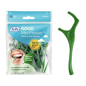 tepe good mini flosser, dental floss picks, tooth floss sticks, dental pick flossers for unflavored, adults, 36 pack
