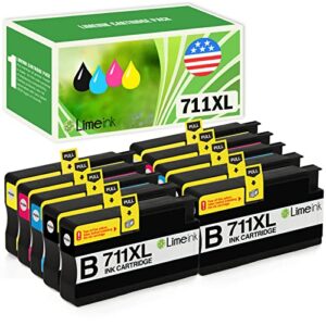 limeink 10 pack compatible 711xl 711 high yield ink cartridges (4 black, 2 cyan, 2 magenta, 2 yellow) for hp designjet t120 t520 printer