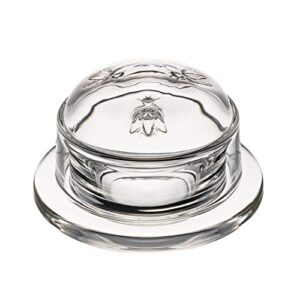 la rochere bee butter dish with lid for countertop – bee embossed french butter dish - glass butter dish with lid for butter, jams, & sauces – dishwasher safe butter keeper dish (2.5 oz)