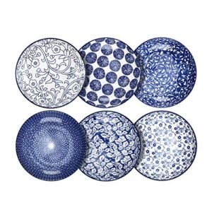 selamica porcelain salad pasta bowls, serving bowls, microwave & dishwasher safe, sturdy & stackable - 26 ounce, set of 6, vintage blue