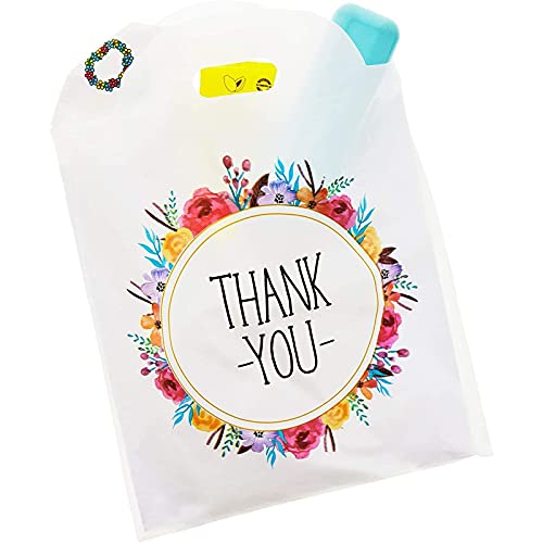 Thank You Gift Bags with Handles, Floral Wreath Design (12 x 13 in, 100 Pack)