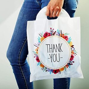 Thank You Gift Bags with Handles, Floral Wreath Design (12 x 13 in, 100 Pack)