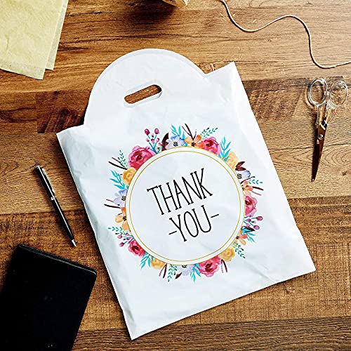 Thank You Gift Bags with Handles, Floral Wreath Design (12 x 13 in, 100 Pack)