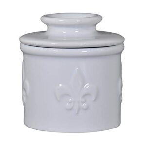 butter bell - the original butter bell crock by l tremain, a countertop french ceramic butter dish keeper for spreadable butter, fleur de lis collection (blanche)
