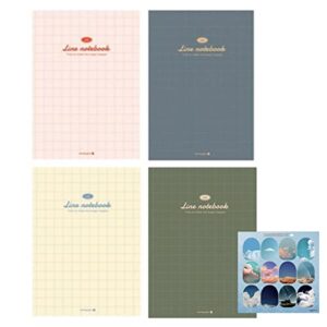 cute korean aesthetic illustrated check pattern composition planning studying notebook/journal/diary for girls, women, college, school - 64p each, 7.3"x10.2", 4 count