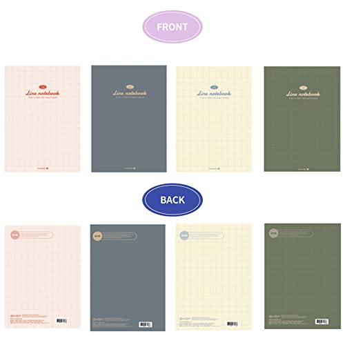 Cute Korean Aesthetic Illustrated Check Pattern Composition Planning Studying Notebook/Journal/Diary for girls, Women, College, School - 64p each, 7.3"x10.2", 4 Count