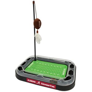 pets first ncaa alabama crimson tide football field cat scratcher toy with catnip filled plush football toy & feather cat toy, with jingle bell interactive ball cat chasing 6-in-1 kitty toy (al-5017)