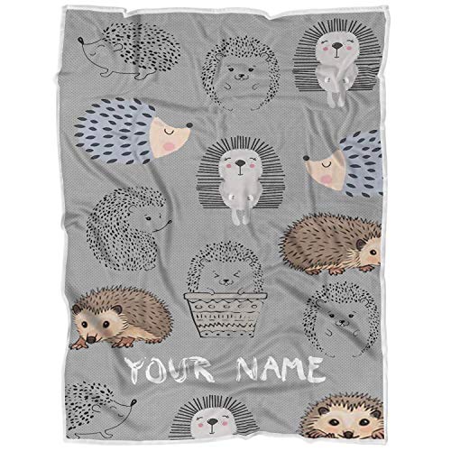 VOTANTA Personalized Cute Hedgehog Fleece Blanket Hedgehog Lovers Blanket for Kids Boy Adult Perfect for Bedtime Bedding Gift - BK38 (60"x80" Adult)