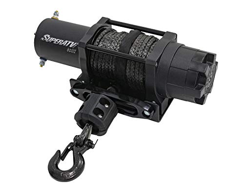 SuperATV Black Ops 6000 LB Winch Kit for UTV/ATV | Includes 50' Synthetic Rope | Permanent Magnet DC 12V, 1.9 HP Motor and More!