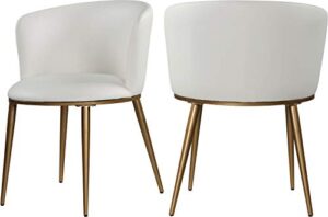 meridian furniture skylar collection modern | contemporary upholstered dining chair with rounded back and sturdy iron legs, set of 2, 23.5" w x 23.5" d x 30" h, white faux leather, gold