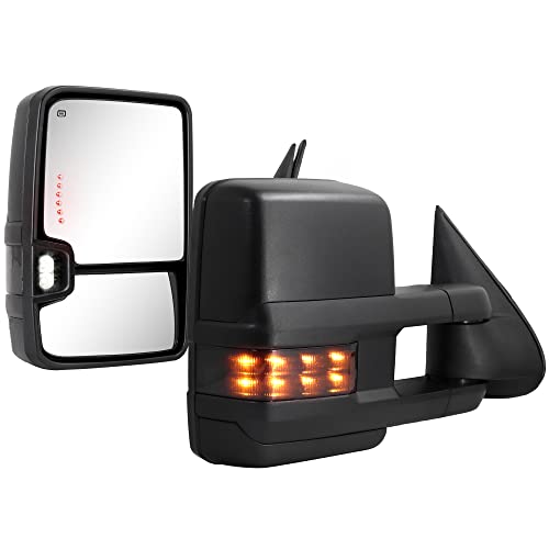 Sanooer Towing Mirrors for 2003-2007 Chevy Silverado Suburban Avalanche Tahoe GMC Sierra Yukon Cadillac Escalade with Power Glass Turn Signal Light Backup Lamp Heated Extendable Pair Set