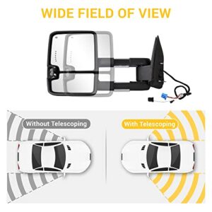 Sanooer Towing Mirrors for 2003-2007 Chevy Silverado Suburban Avalanche Tahoe GMC Sierra Yukon Cadillac Escalade with Power Glass Turn Signal Light Backup Lamp Heated Extendable Pair Set