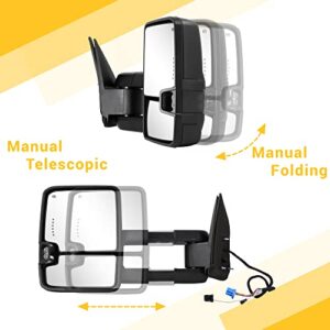 Sanooer Towing Mirrors for 2003-2007 Chevy Silverado Suburban Avalanche Tahoe GMC Sierra Yukon Cadillac Escalade with Power Glass Turn Signal Light Backup Lamp Heated Extendable Pair Set