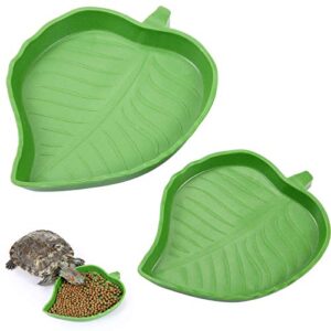 2 pieces leaf reptile food water bowl plate dish for tortoise corn snake crawl pet drinking and eating, 2 sizes