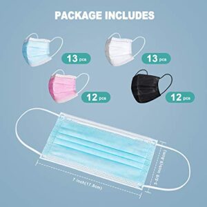 Tomorotec Disposable Face Masks (Pack of 50, Assorted 4 Colors)