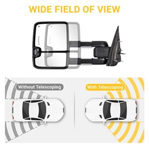 Towing Mirrors Compatible with 2014 2015 2016 2017 2018 Chevy Silverado GMC Sierra 1500 2500 HD 3500 HD with Power Glass LED Arrow Turn Signal Backup Lamp Running Light Heated Extendable Pair Set