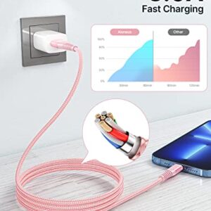 iPhone Charger 6ft 2Pack Apple MFi Certified Lightning Cable Fast Charging Nylon Braided Phone Charger iPhone Charging Cord Compatible with iPhone 14 13 12 11 Pro Xr Xs Max 10 8 7Plus 6 SE -Pink