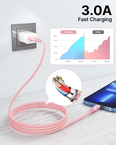 iPhone Charger 6ft 2Pack Apple MFi Certified Lightning Cable Fast Charging Nylon Braided Phone Charger iPhone Charging Cord Compatible with iPhone 14 13 12 11 Pro Xr Xs Max 10 8 7Plus 6 SE -Pink