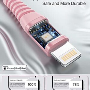 iPhone Charger 6ft 2Pack Apple MFi Certified Lightning Cable Fast Charging Nylon Braided Phone Charger iPhone Charging Cord Compatible with iPhone 14 13 12 11 Pro Xr Xs Max 10 8 7Plus 6 SE -Pink