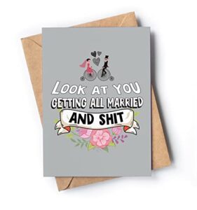 funny wedding card for groom and bride with envelope | original joke adult engagement card for him and her | hilarious congratulatory present for wedding shower or engagement party