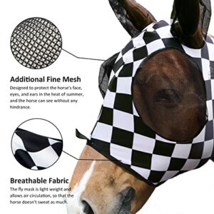Harrison Howard Super Comfort Horse Fly Mask Elasticity Fly Mask with Ears UV Protection for Horse Checker Board L Full Size