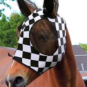 Harrison Howard Super Comfort Horse Fly Mask Elasticity Fly Mask with Ears UV Protection for Horse Checker Board L Full Size
