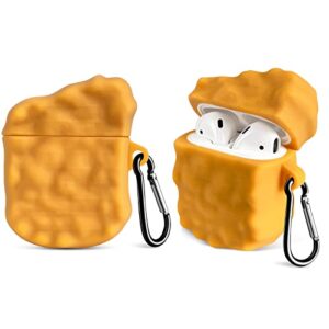 molova chicken theme case for airpods 1&2 case,silicone 3d cute funny food kawaii airpods cover shock proof protective skin with keychain(chicken nuggets)
