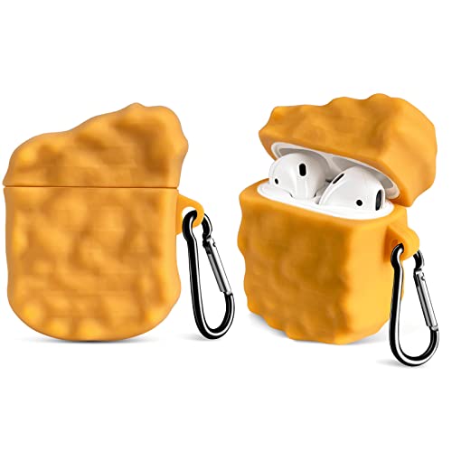 MOLOVA Chicken Theme Case for Airpods 1&2 Case,Silicone 3D Cute Funny Food Kawaii Airpods Cover Shock Proof Protective Skin with Keychain(Chicken Nuggets)