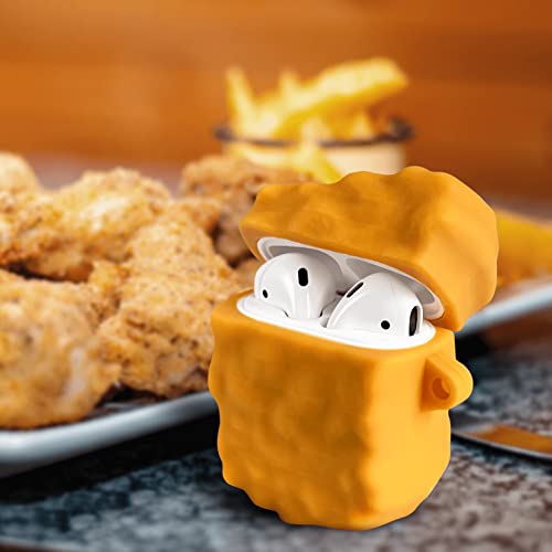 MOLOVA Chicken Theme Case for Airpods 1&2 Case,Silicone 3D Cute Funny Food Kawaii Airpods Cover Shock Proof Protective Skin with Keychain(Chicken Nuggets)