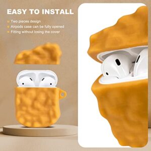 MOLOVA Chicken Theme Case for Airpods 1&2 Case,Silicone 3D Cute Funny Food Kawaii Airpods Cover Shock Proof Protective Skin with Keychain(Chicken Nuggets)