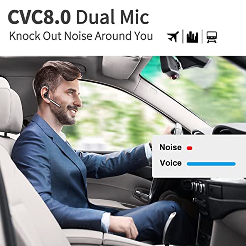 CONAMBO Bluetooth Headset V5.1, 16 Hrs HD Talktime CVC8.0 Dual Mic Noise Cancelling Hands Free Bluetooth Earpiece for Cell Phone iPhone Android Driving Business Office