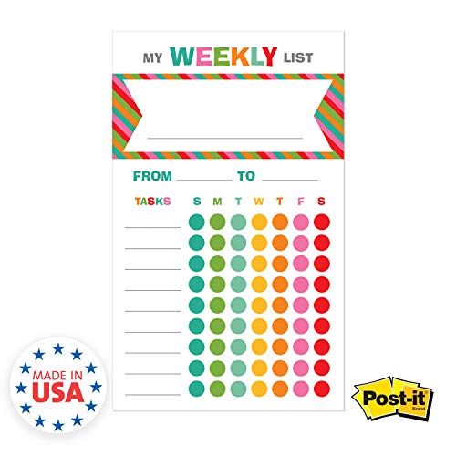 Bright Cheerful Weekly Chore Chart / 6" x 10" Sticky Note Fill-in Task List/Homeschool Task Assignment List