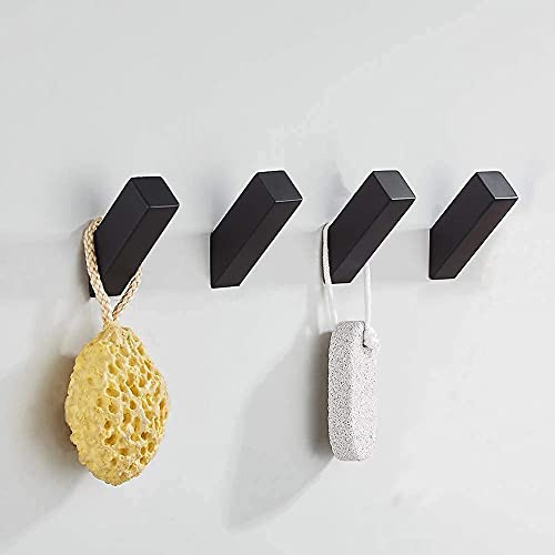 YJ YANJUN Black Towel Hooks for Bathroom 4 Pack Wall Mounted Stainless Steel Robe Coat Hook for Bath Kitchen Backpack Hooks Matte Black