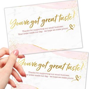 t marie 50 large gold foil 4x6 thank you postcards small business supplies for boutique shops - gold and pink thank you for your order and thanks for supporting my small business cards - bulk thank you for shopping cards