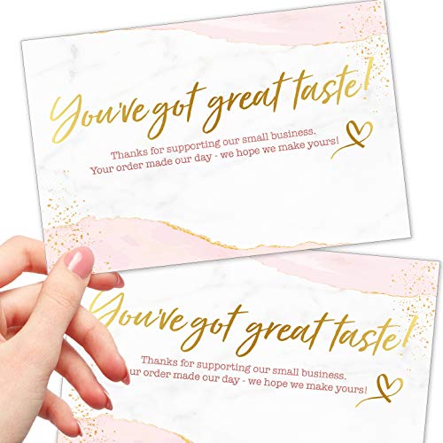 T Marie 50 Large Gold Foil 4x6 Thank You Postcards Small Business Supplies for Boutique Shops - Gold and Pink Thank You For Your Order and Thanks For Supporting My Small Business Cards - Bulk Thank You For Shopping Cards