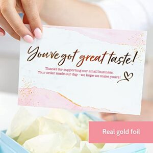 T Marie 50 Large Gold Foil 4x6 Thank You Postcards Small Business Supplies for Boutique Shops - Gold and Pink Thank You For Your Order and Thanks For Supporting My Small Business Cards - Bulk Thank You For Shopping Cards