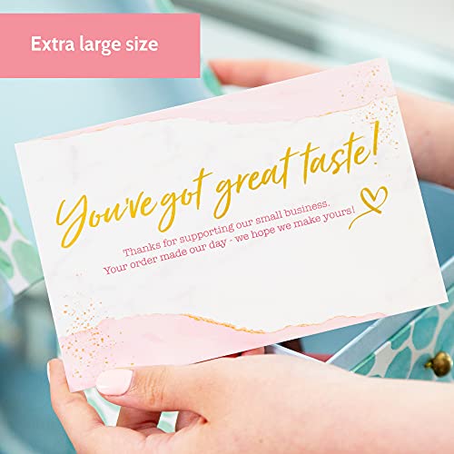 T Marie 50 Large Gold Foil 4x6 Thank You Postcards Small Business Supplies for Boutique Shops - Gold and Pink Thank You For Your Order and Thanks For Supporting My Small Business Cards - Bulk Thank You For Shopping Cards