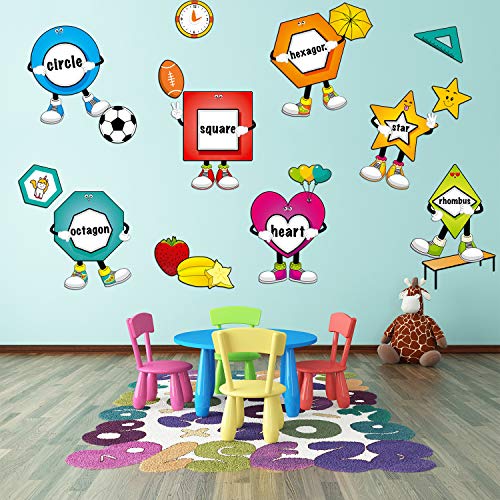 32 Pieces Shapes Bulletin Board Set for Classroom, Shapes Classroom boarders Shapes Posters Cutouts with 80 Pieces Adhesive Glue Point Dots for Toddler Preschool Classroom Learning Decorations