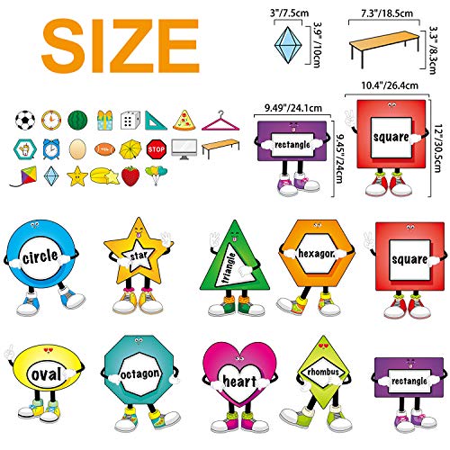 32 Pieces Shapes Bulletin Board Set for Classroom, Shapes Classroom boarders Shapes Posters Cutouts with 80 Pieces Adhesive Glue Point Dots for Toddler Preschool Classroom Learning Decorations