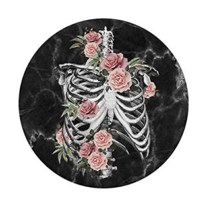 Human anatomy Skeleton ribcage with roses PopSockets Swappable PopGrip