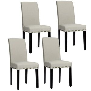 giantex set of 4 upholstered dining chairs, with wood legs, padded seat, fabric parsons chair for dining room. kitchen, beige