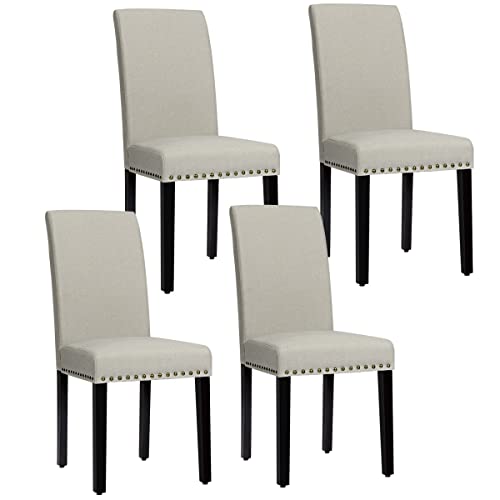 Giantex Set of 4 Upholstered Dining Chairs, with Wood Legs, Padded Seat, Fabric Parsons Chair for Dining Room. Kitchen, Beige