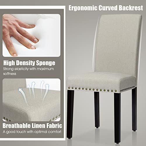 Giantex Set of 4 Upholstered Dining Chairs, with Wood Legs, Padded Seat, Fabric Parsons Chair for Dining Room. Kitchen, Beige